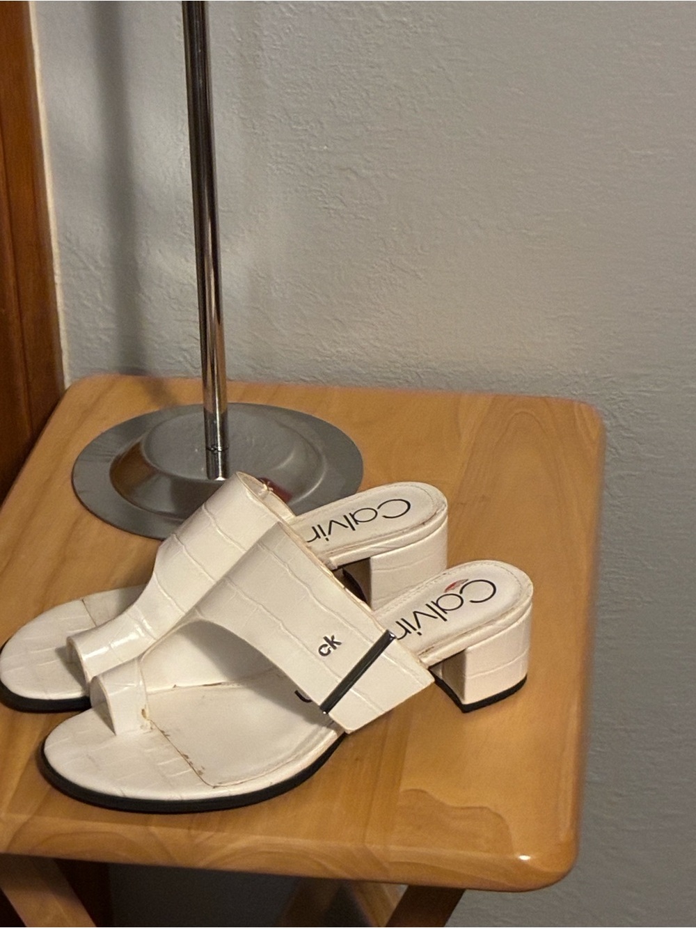 Calvin Klein Cream Croc-Embossed Slide Mules